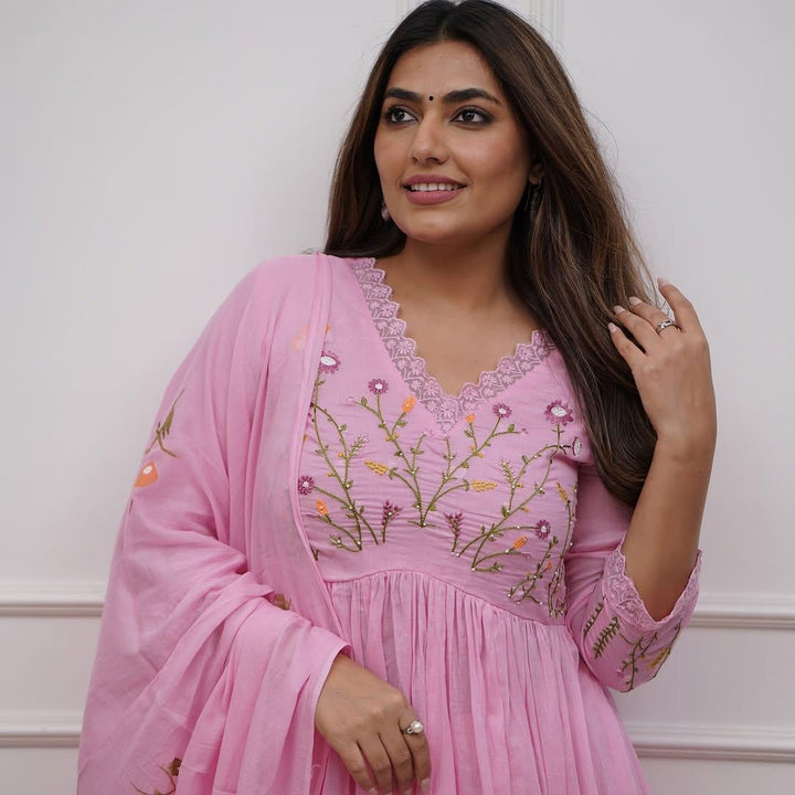 Floral Embroidered Anarkali Set with Dupatta – Effortless Festive Charm