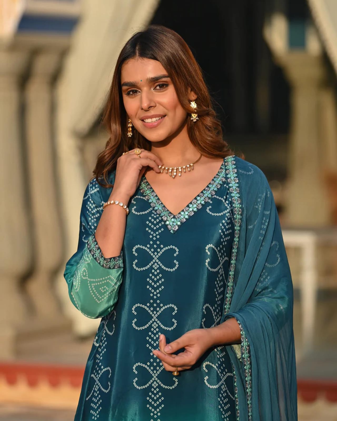 Crimson Bandhani-Print Suit Set – Timeless Ethnic Elegance