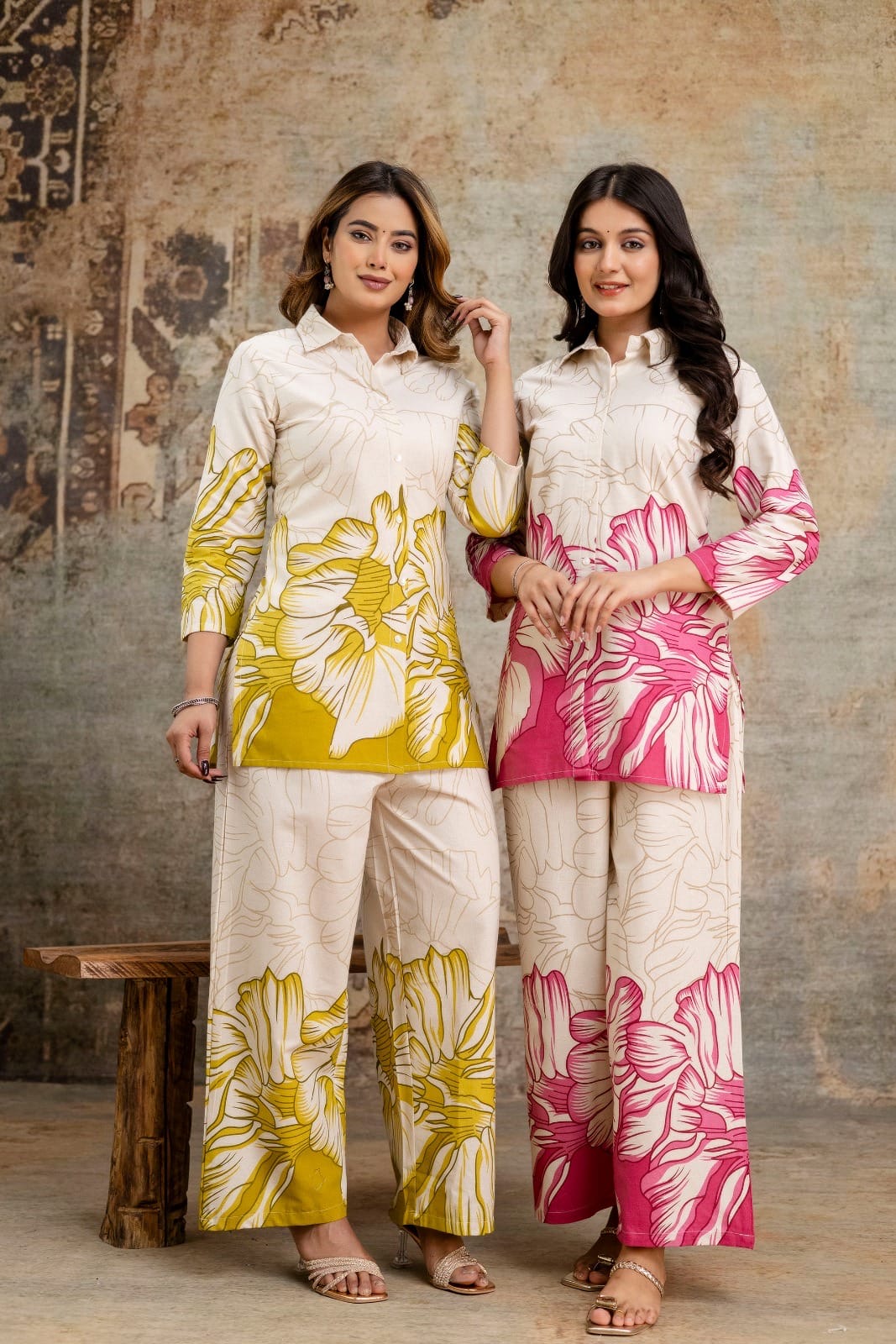 Musturd Yellow Botanical Print Shirt & Pant Co-ord Set