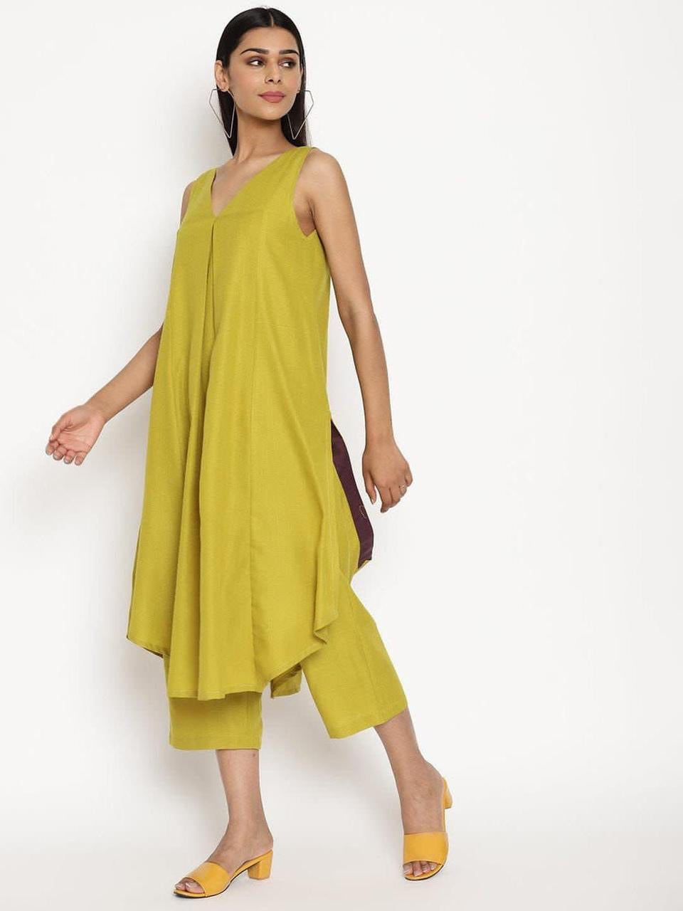 Mustard Yellow Asymmetric Sleeveless Co-Ord Set