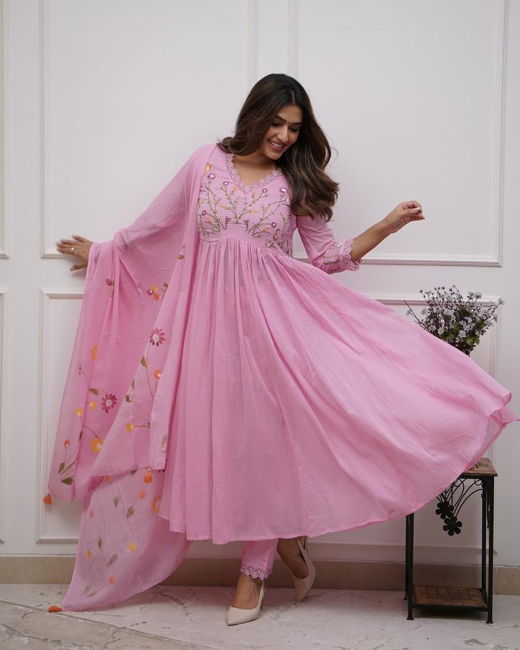Floral Embroidered Anarkali Set with Dupatta – Effortless Festive Charm