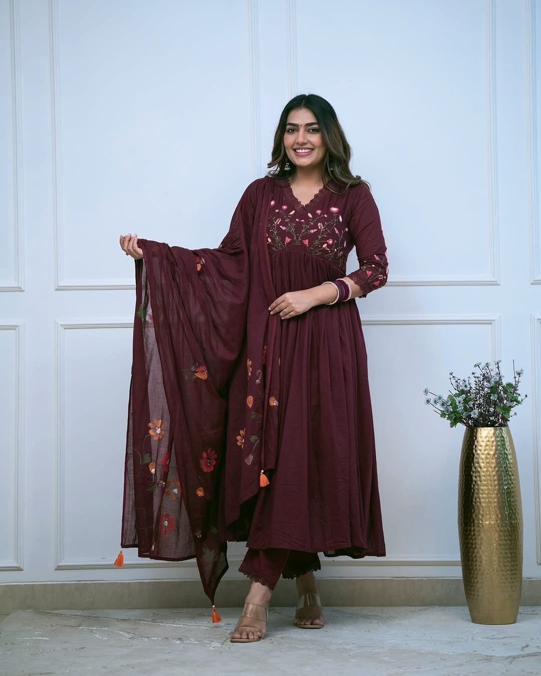 Floral Embroidered Anarkali Set with Dupatta – Effortless Festive Charm