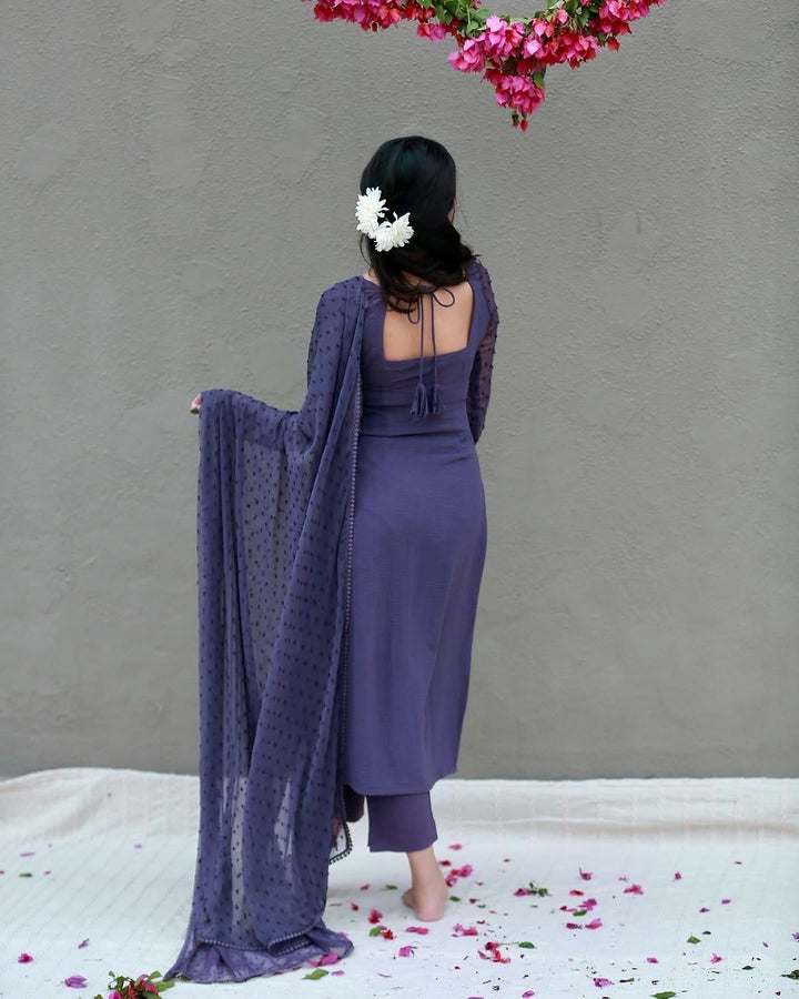 Sheer-Sleeve Kurta Set with Flowing Dupatta – Grace in Motion