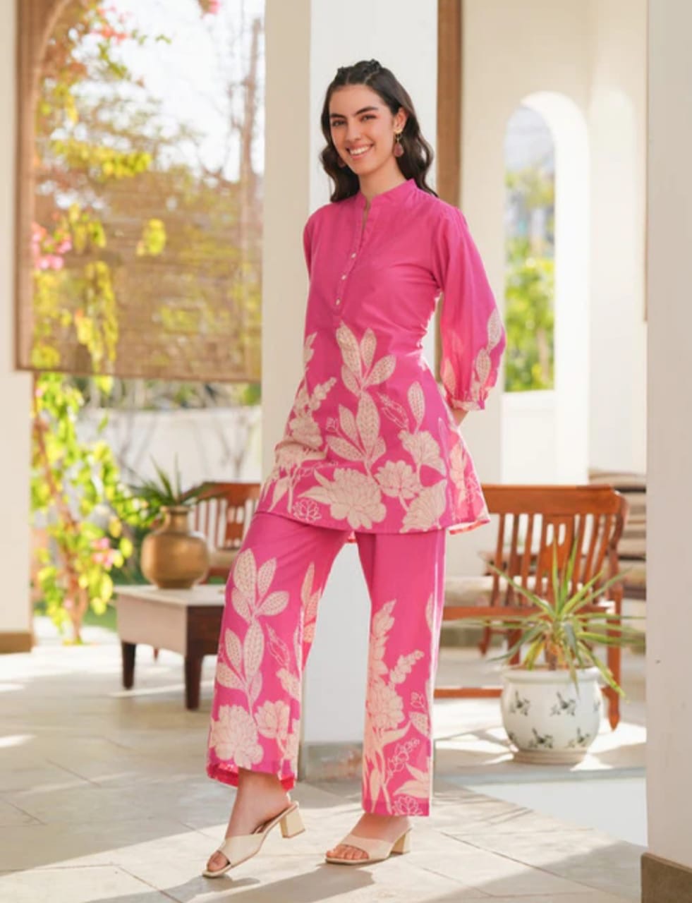 Pink Floral Printed Co-Ord Set – Elegant Everyday Chic