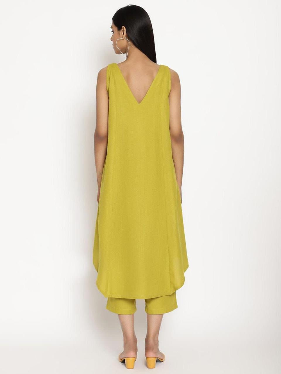 Mustard Yellow Asymmetric Sleeveless Co-Ord Set