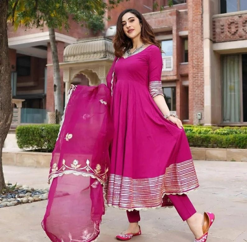 Magenta Anarkali Suit with Gota Patti Detailing