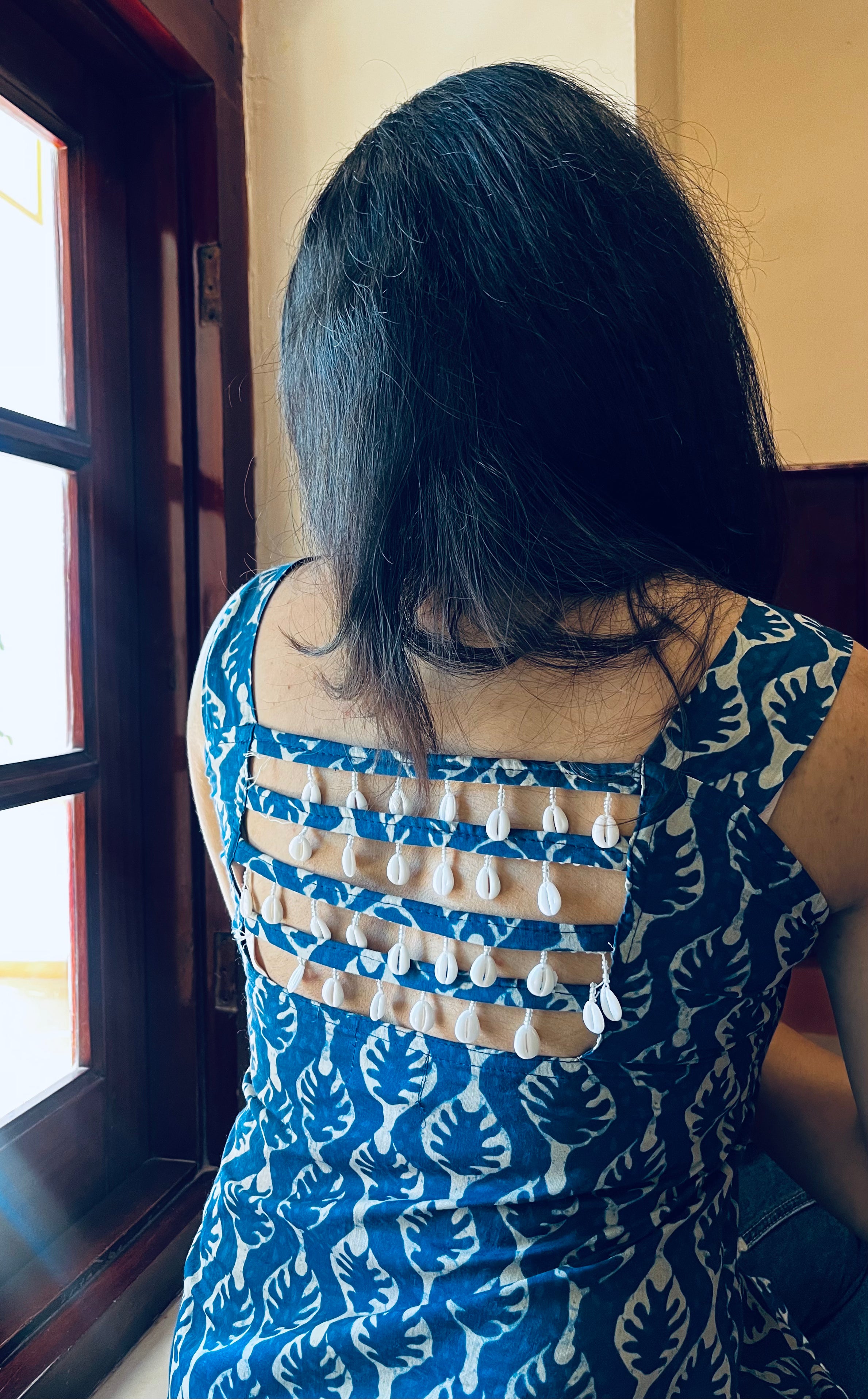 Indigo Handblock Kurti with Shell Back Detailing