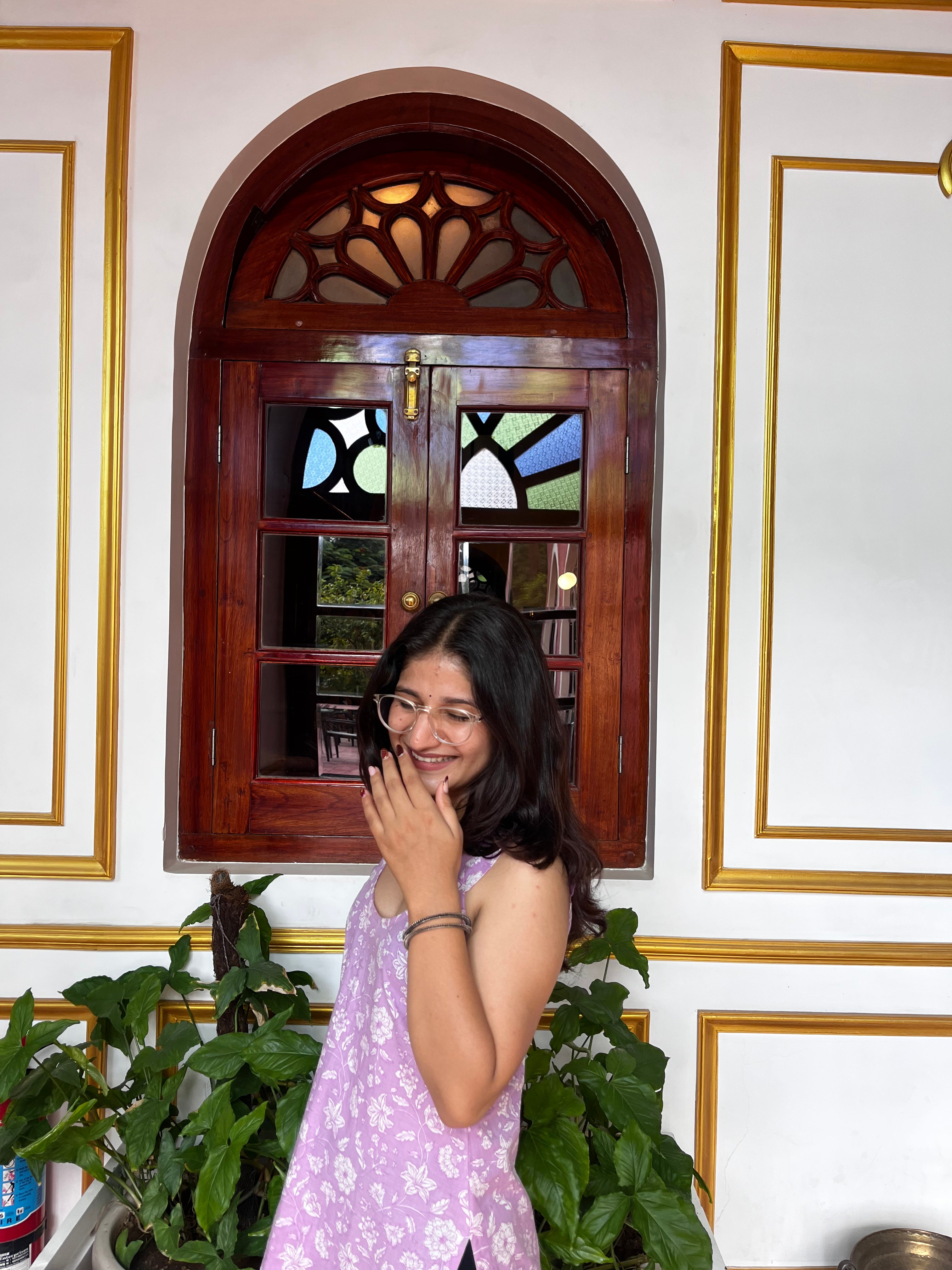 Lavender Floral Sleeveless Kurti with Back Tassel Detailing