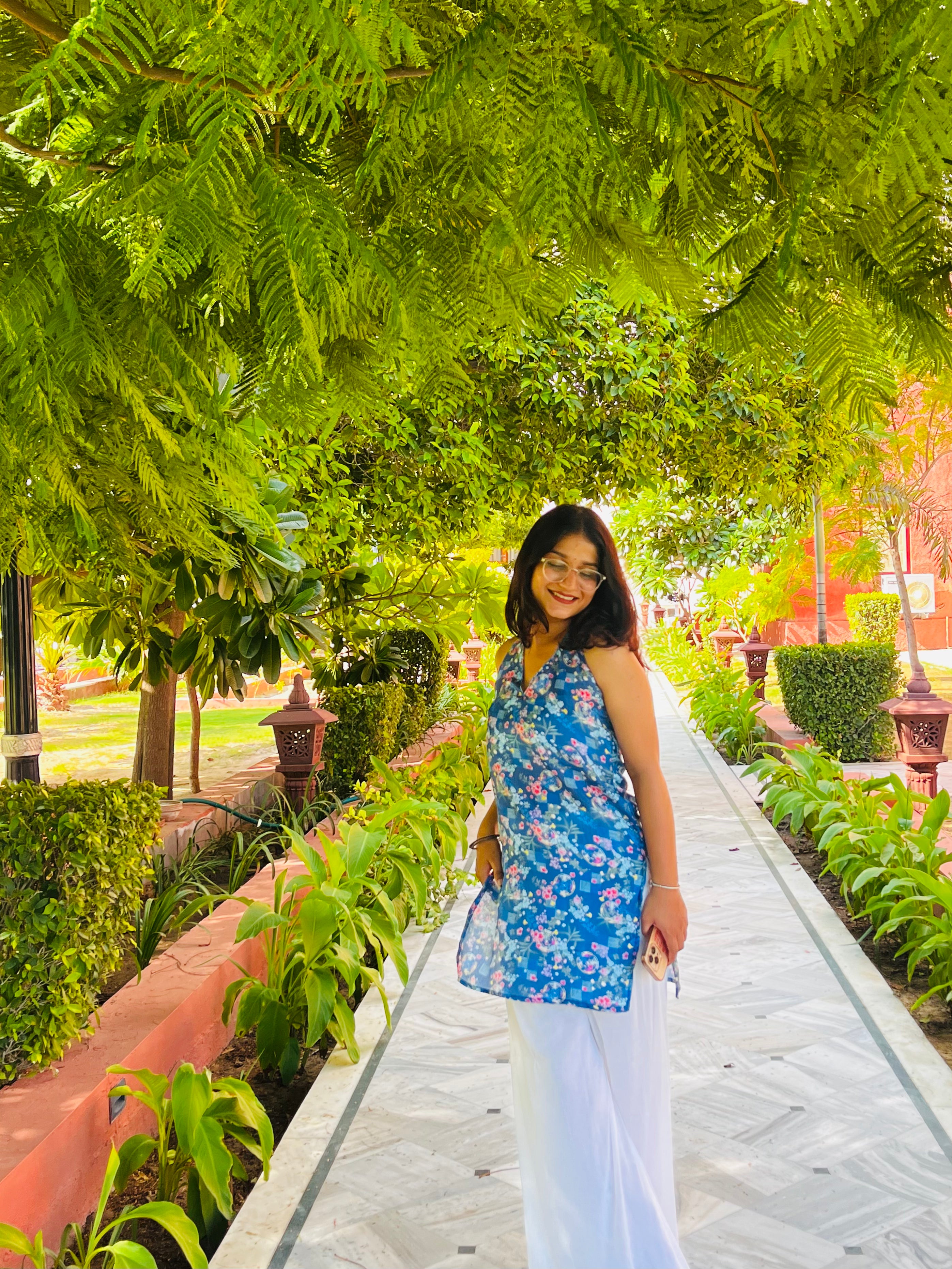 Blue Striped Halter Kurti with Back Tie Detailing