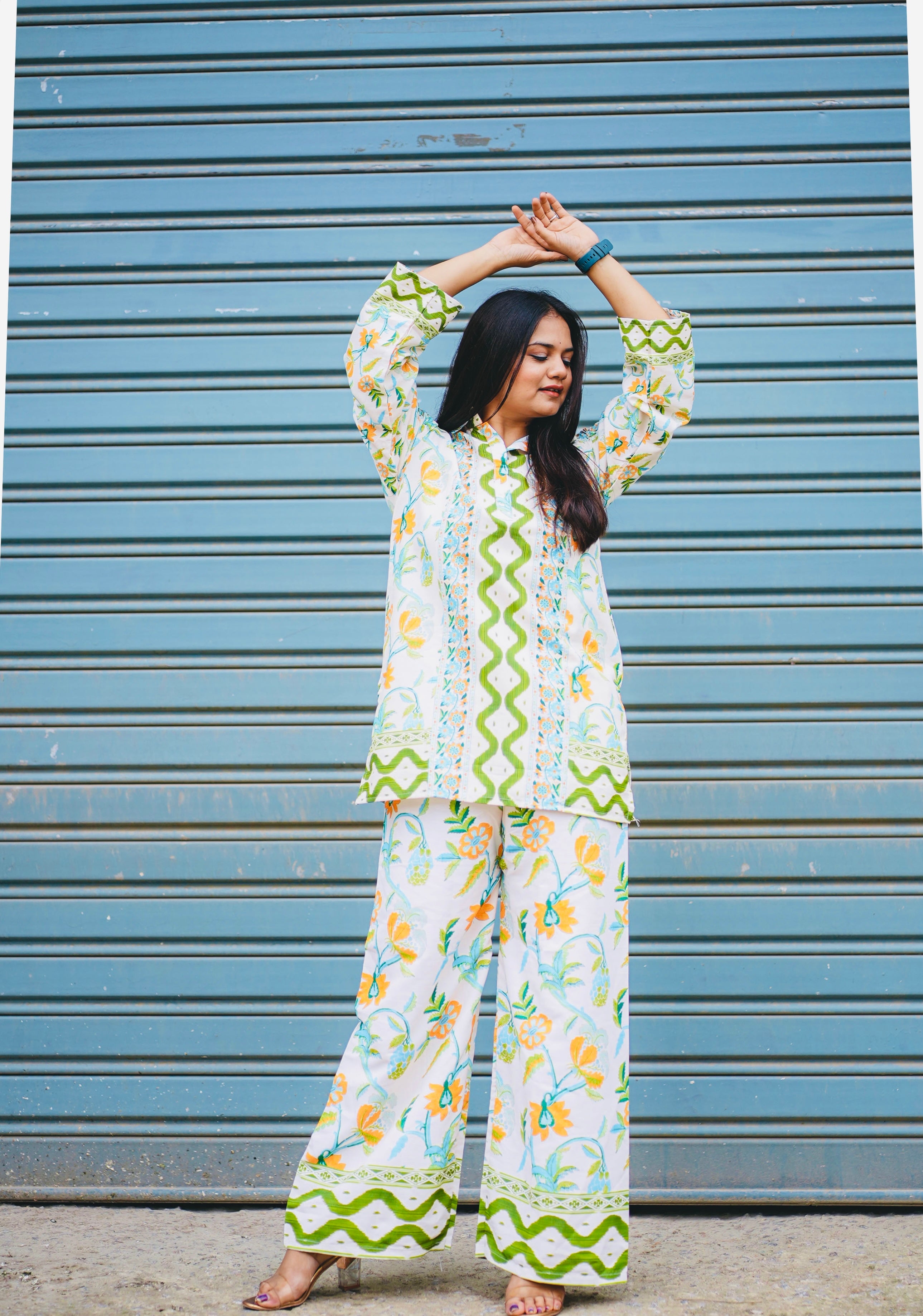 Floral Printed Co-ord Set with Green Detailing