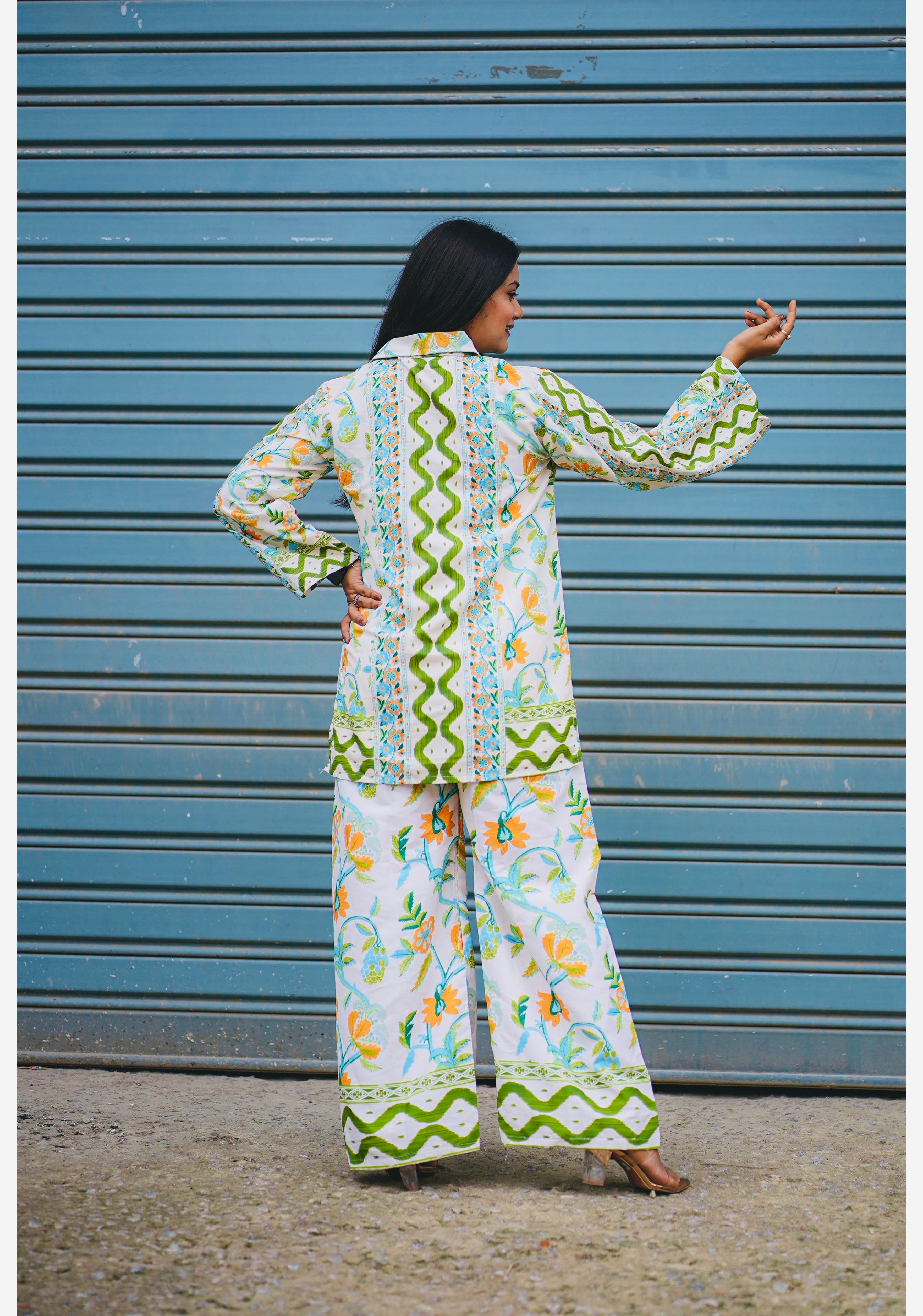 Floral Printed Co-ord Set with Green Detailing