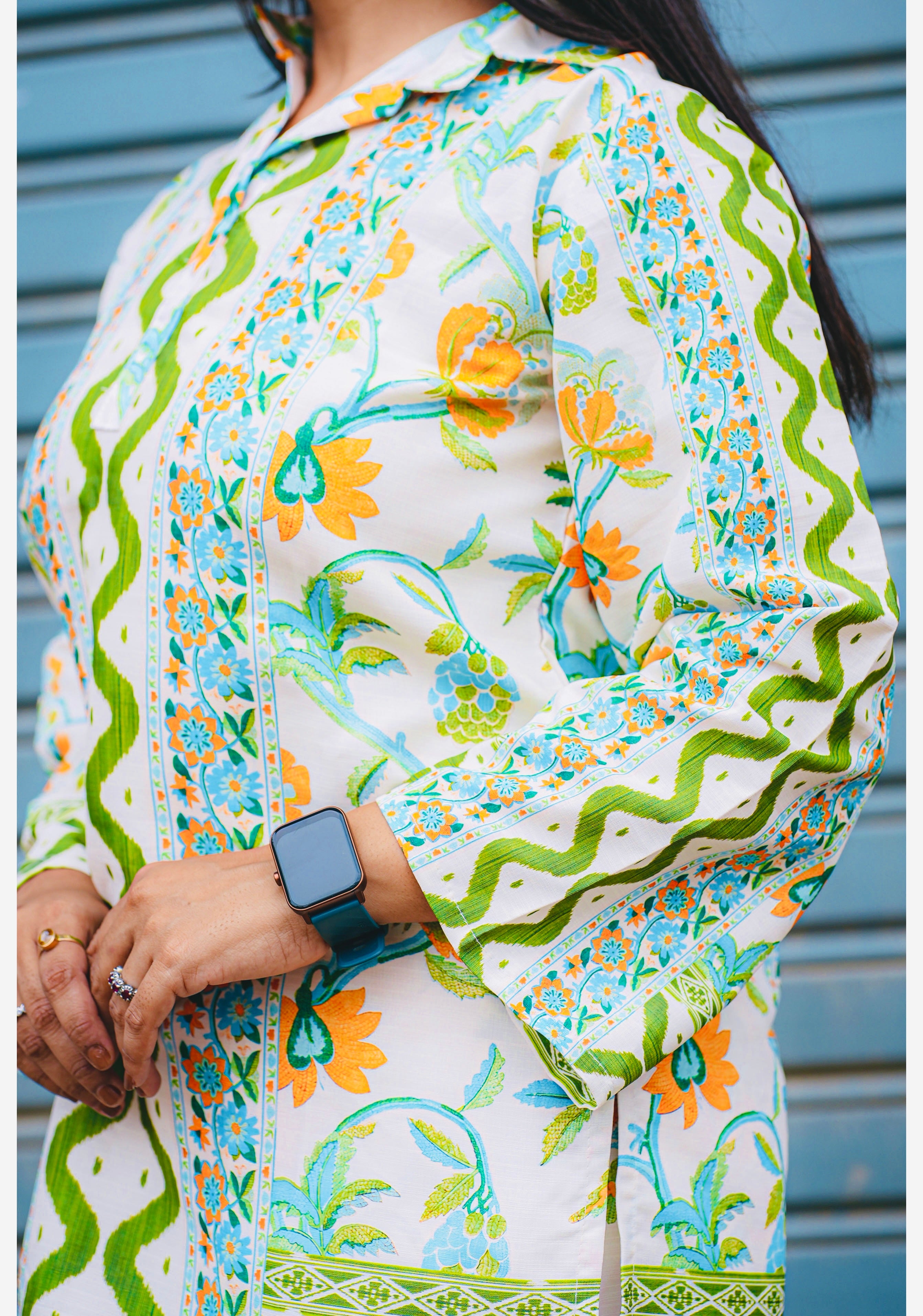 Floral Printed Co-ord Set with Green Detailing