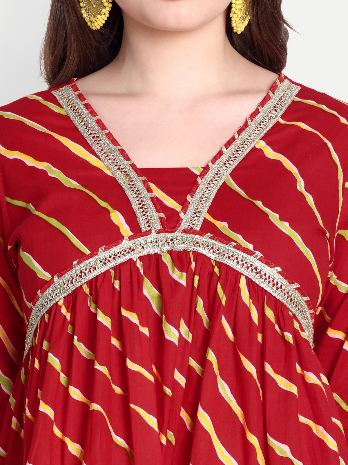 Red Bandhani Gharara Set with Gota Lace Detailing