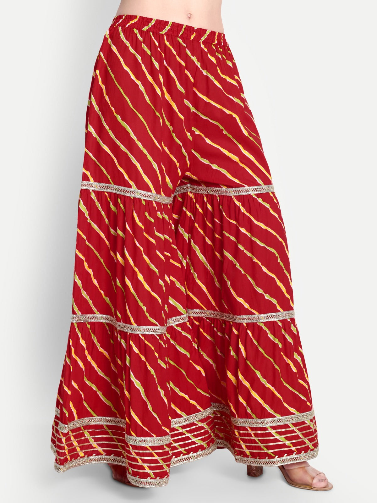 Red Bandhani Gharara Set with Gota Lace Detailing