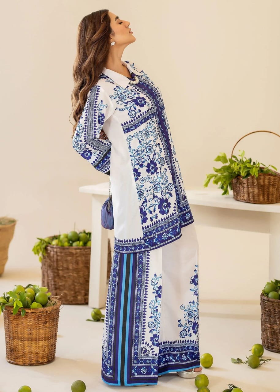 Blue & White Printed Co-ord Set – Contemporary Ethnic Charm