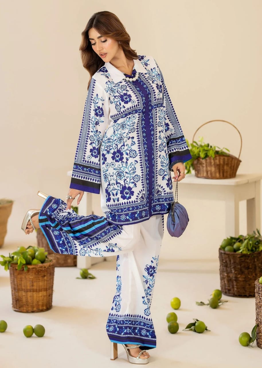Blue & White Printed Co-ord Set – Contemporary Ethnic Charm