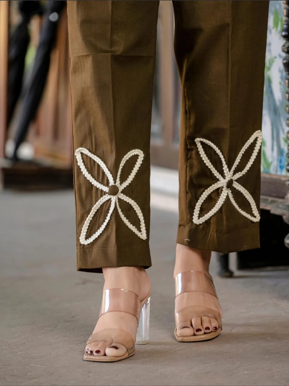 Elegant Brown Co-ord Set with Floral Embroidery