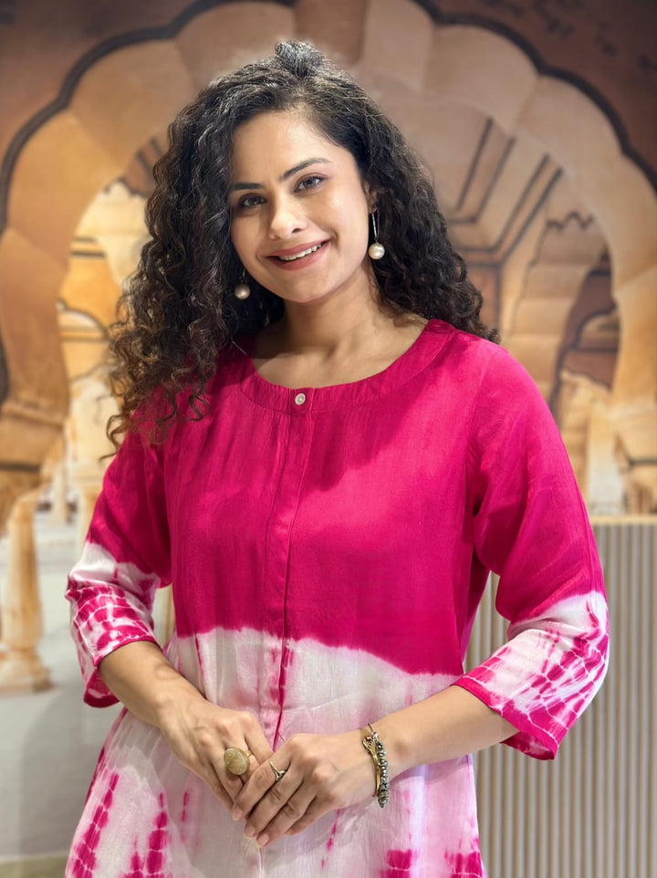Pink & White Tie-Dye Kurta Set