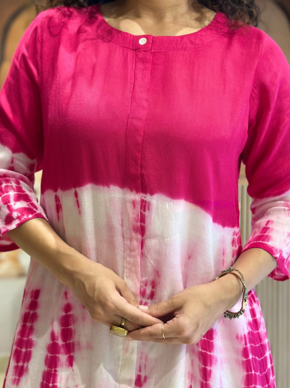 Pink & White Tie-Dye Kurta Set