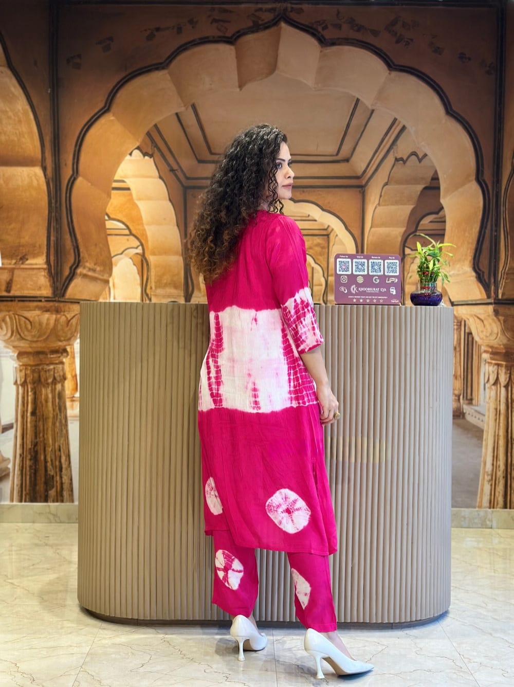 Pink & White Tie-Dye Kurta Set