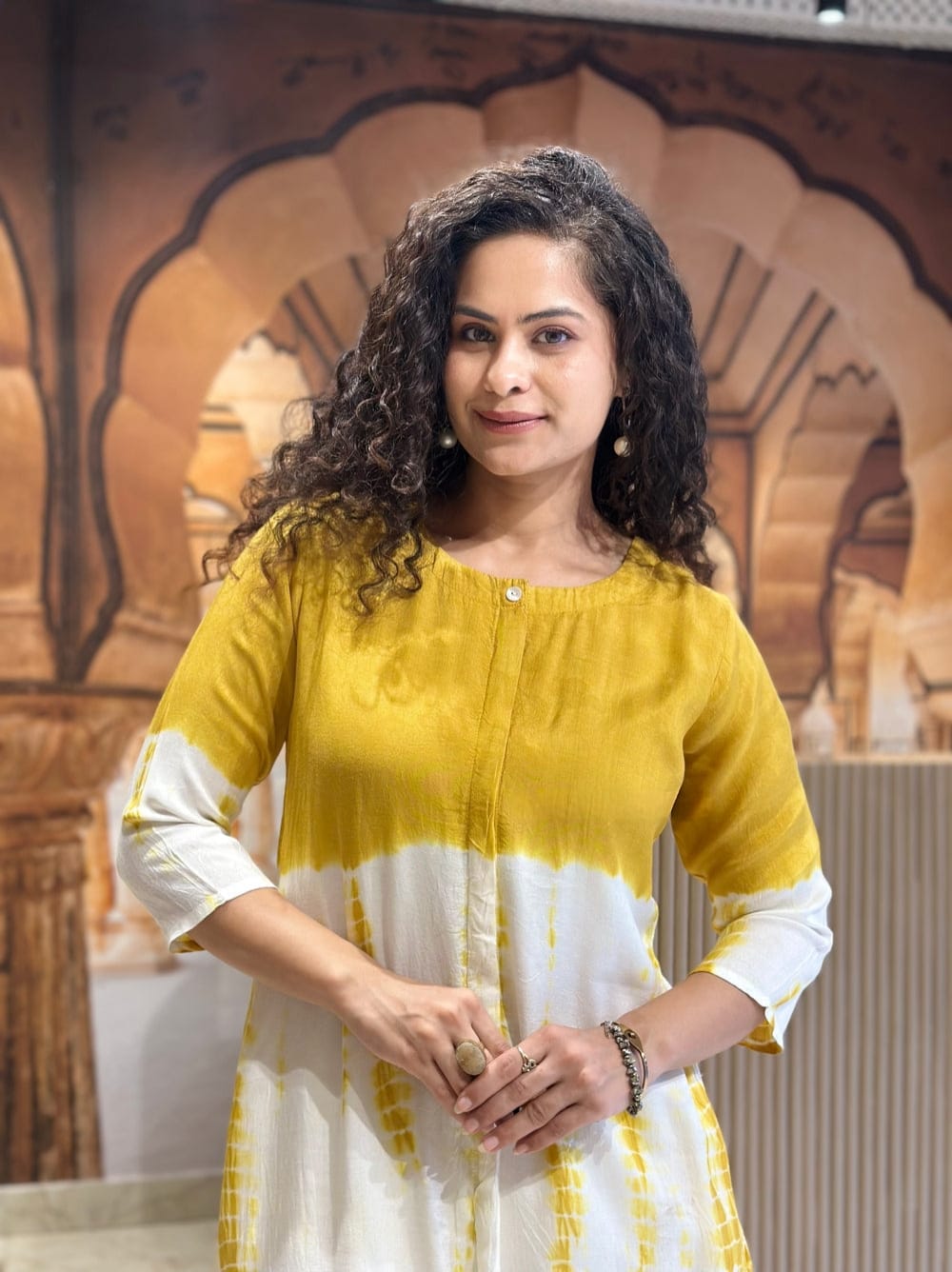 Yellow & White Tie-Dye Kurta Set