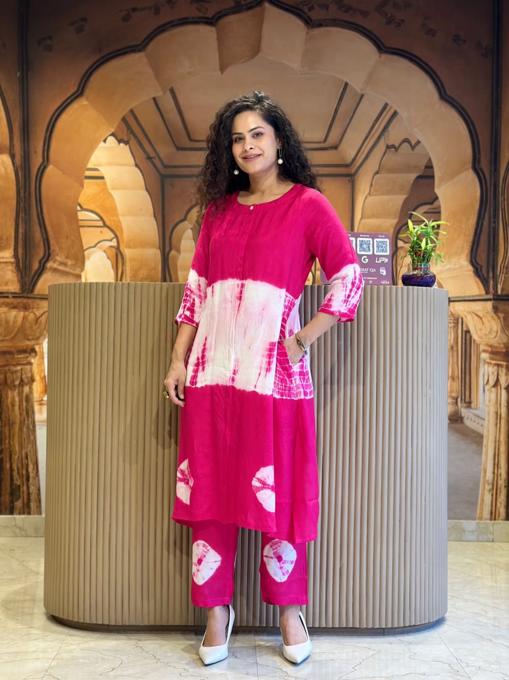 Pink & White Tie-Dye Kurta Set