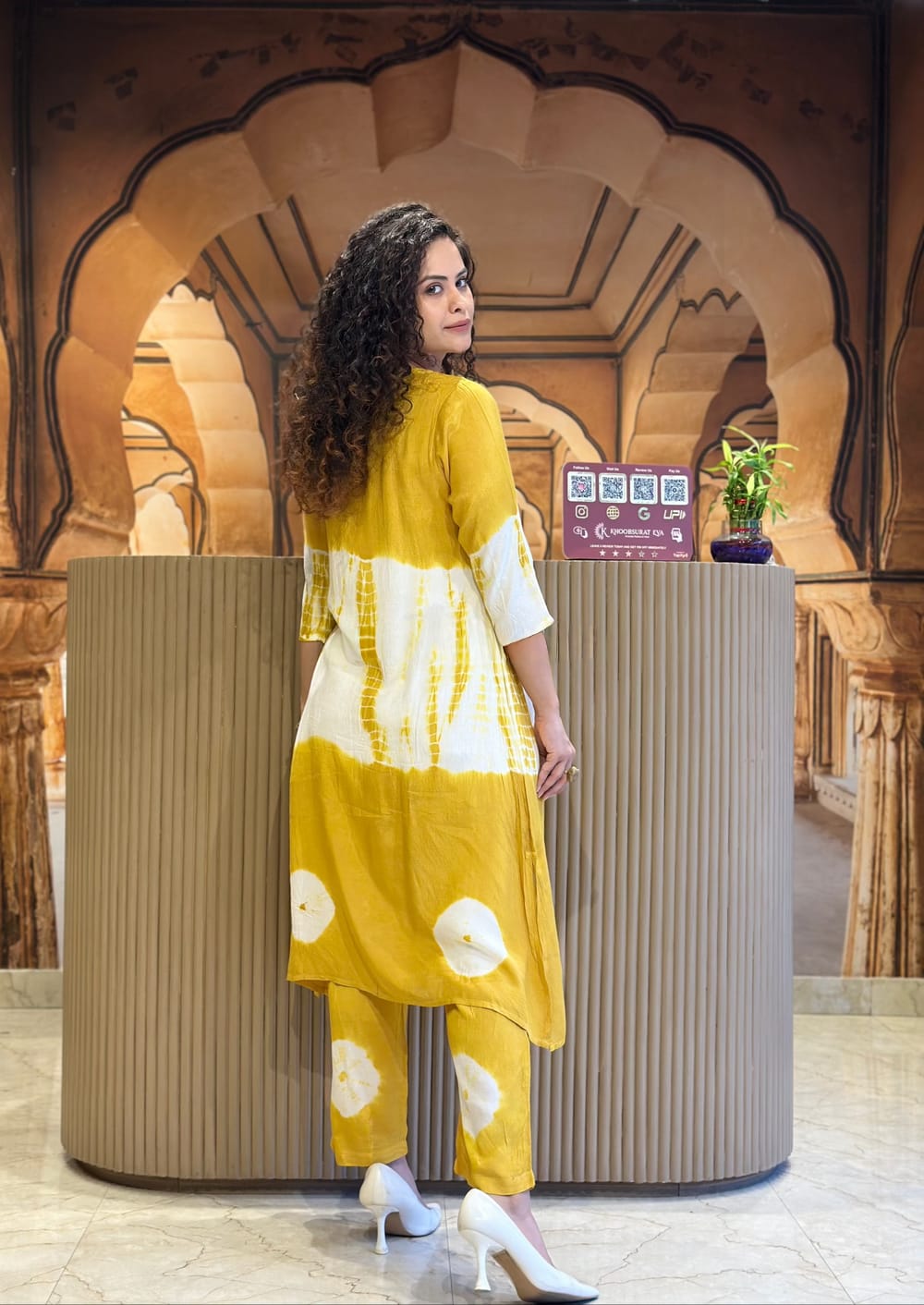 Yellow & White Tie-Dye Kurta Set