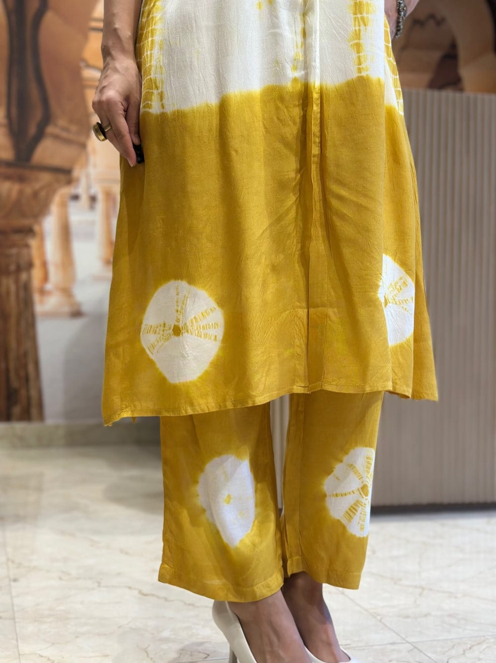 Yellow & White Tie-Dye Kurta Set