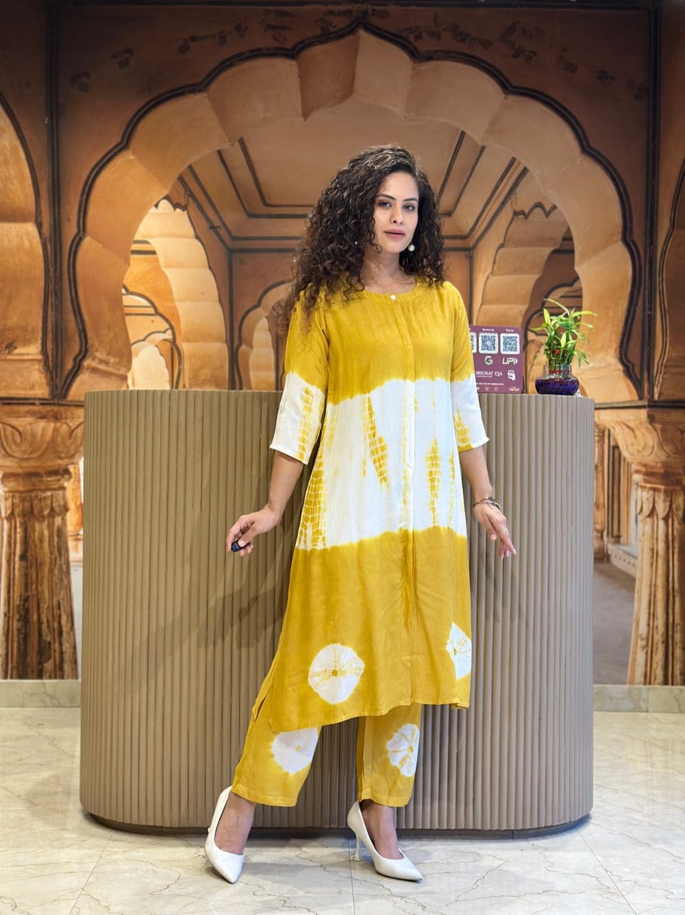 Yellow & White Tie-Dye Kurta Set