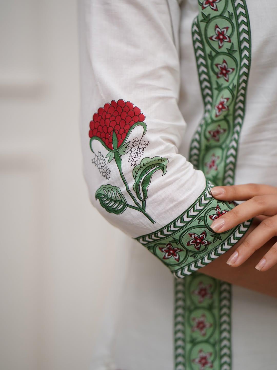 White Handblock Printed Suit Set