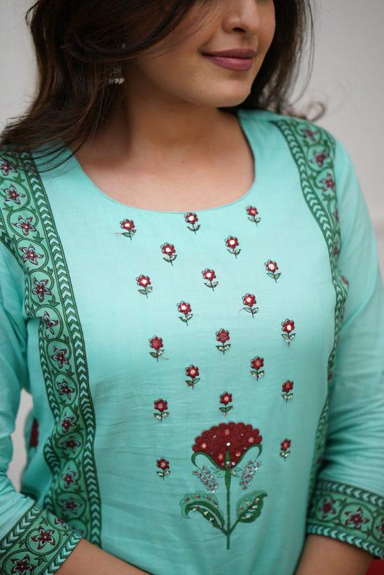 Blue Handblock Printed Suit Set