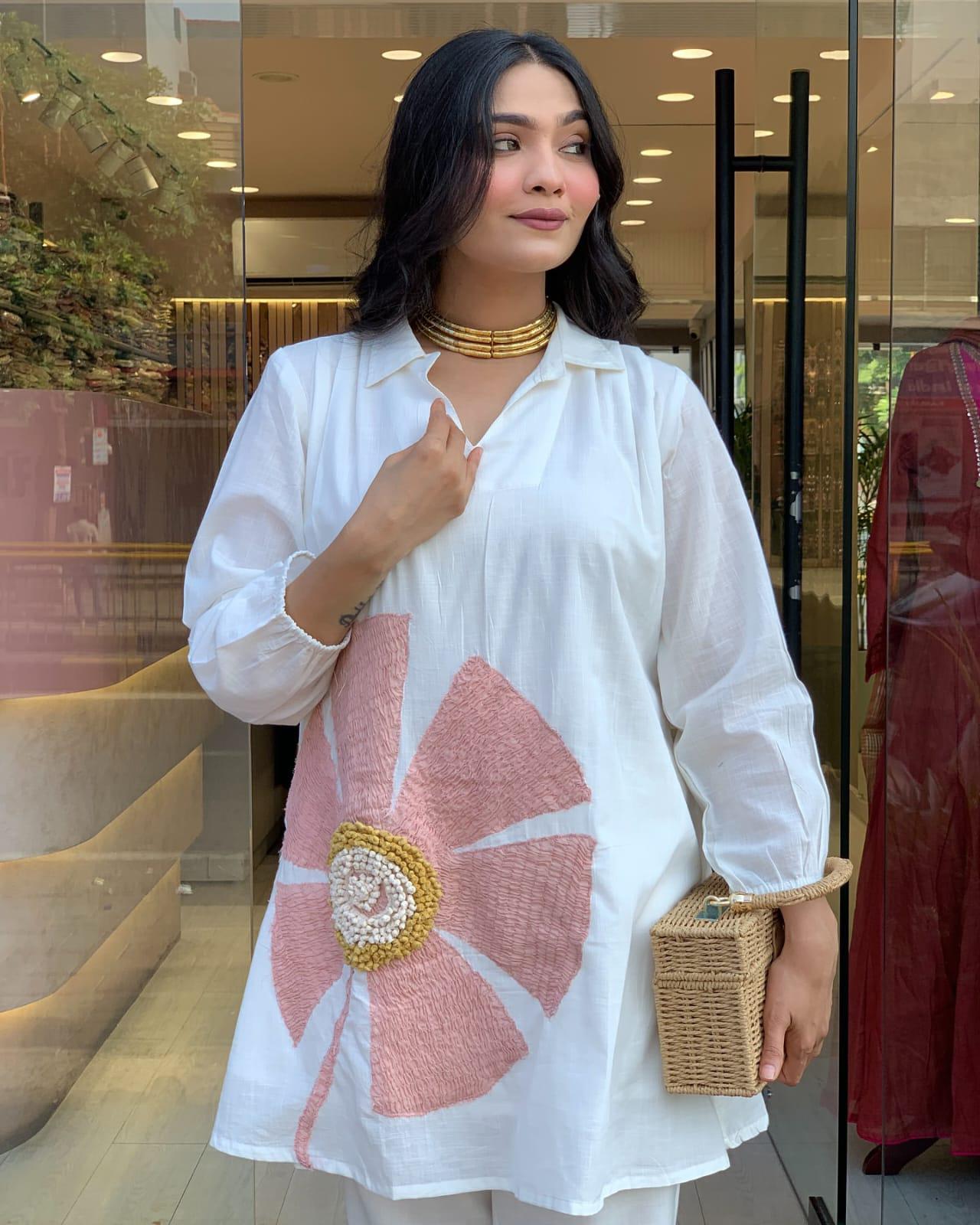 White Floral Embroidered Co-ord Set