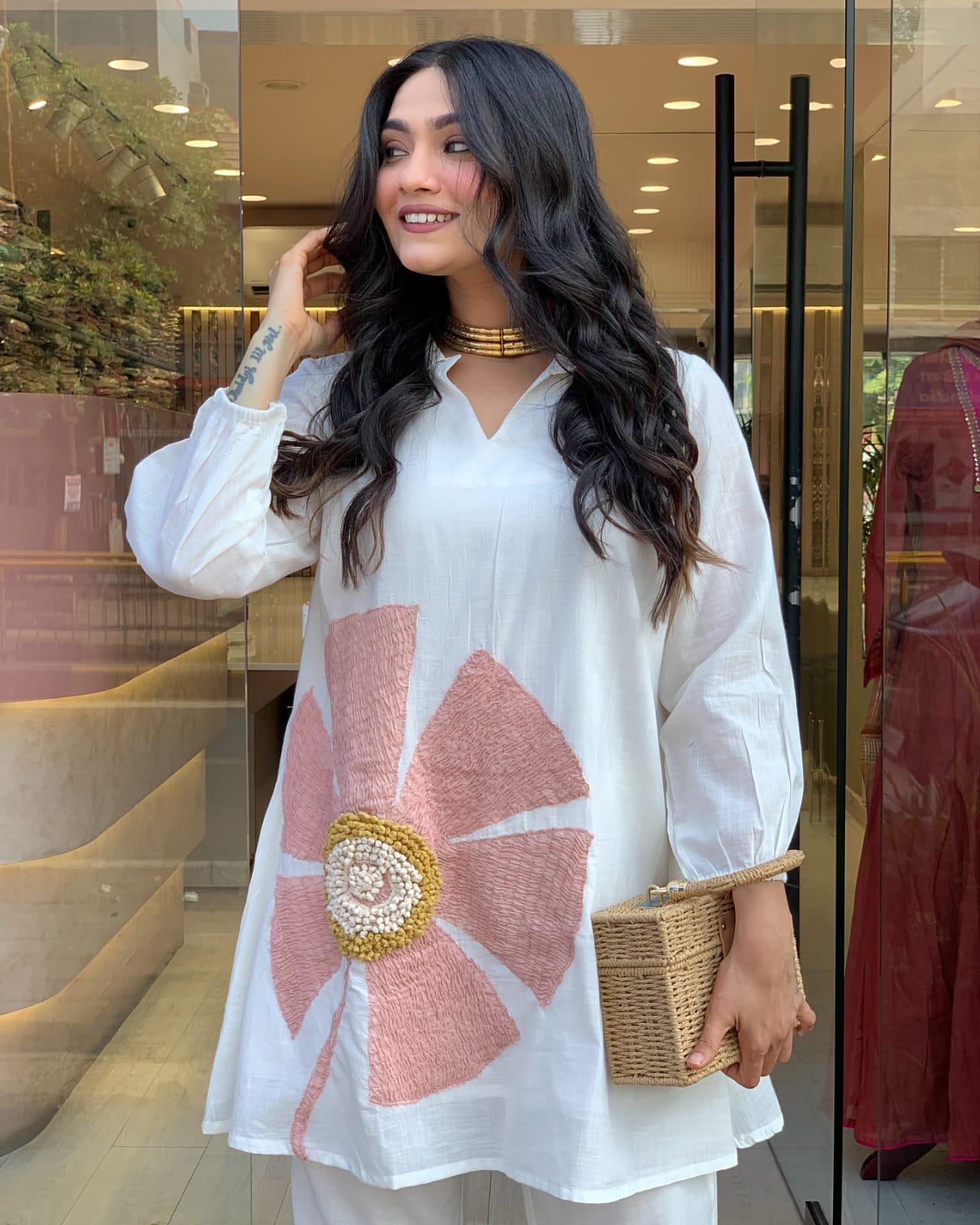 White Floral Embroidered Co-ord Set