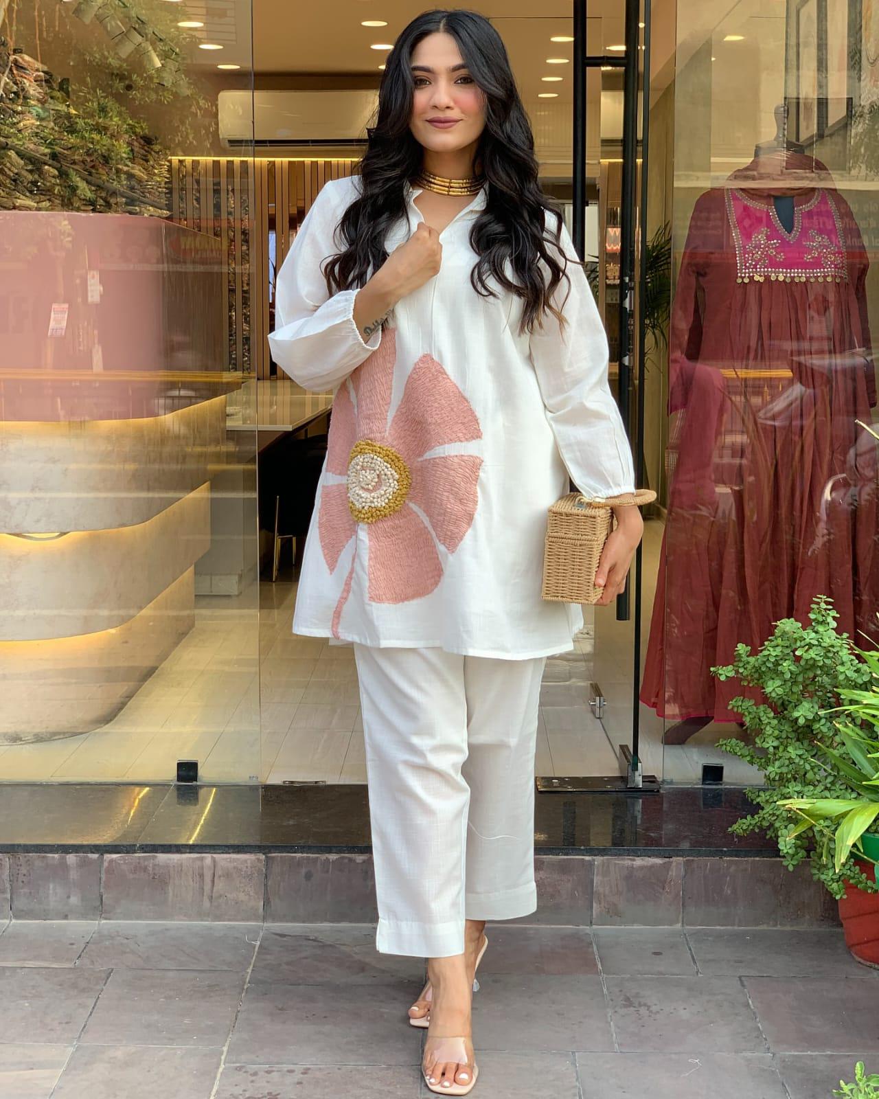 White Floral Embroidered Co-ord Set