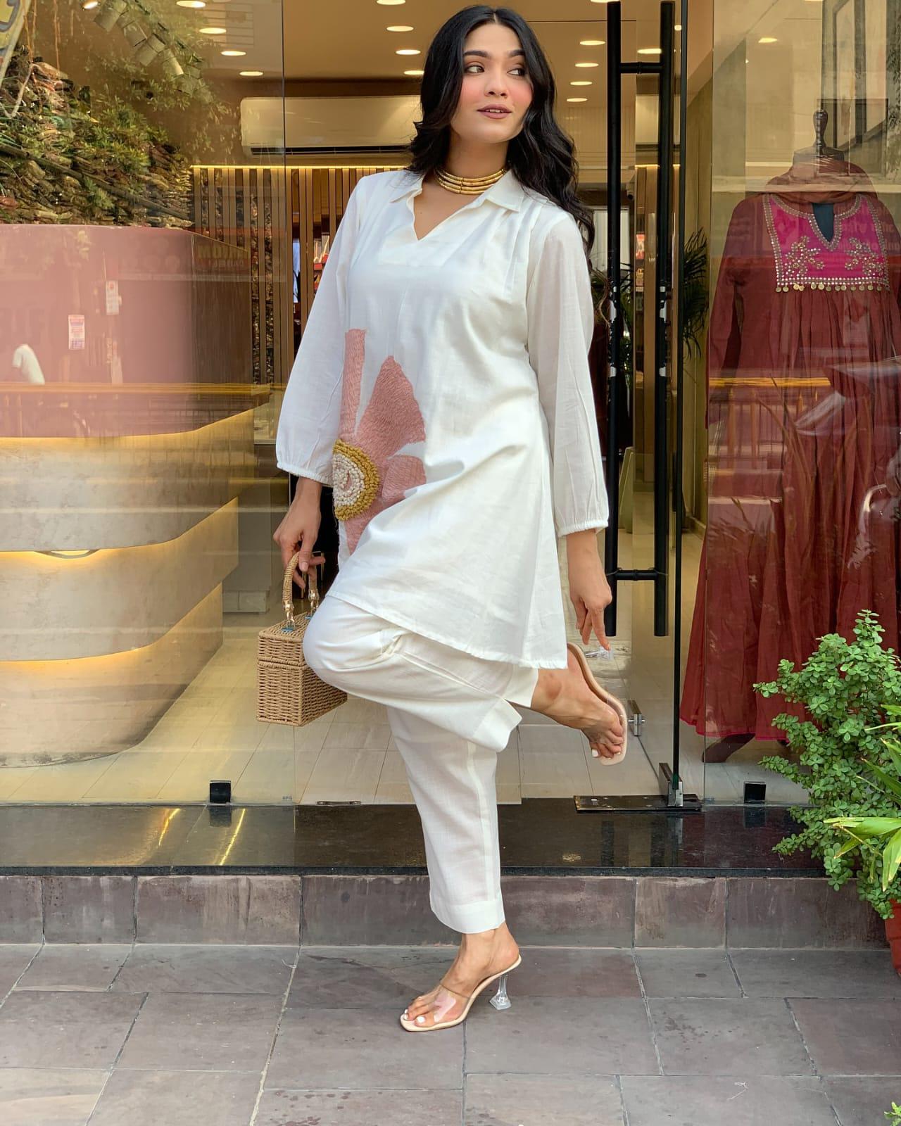 White Floral Embroidered Co-ord Set