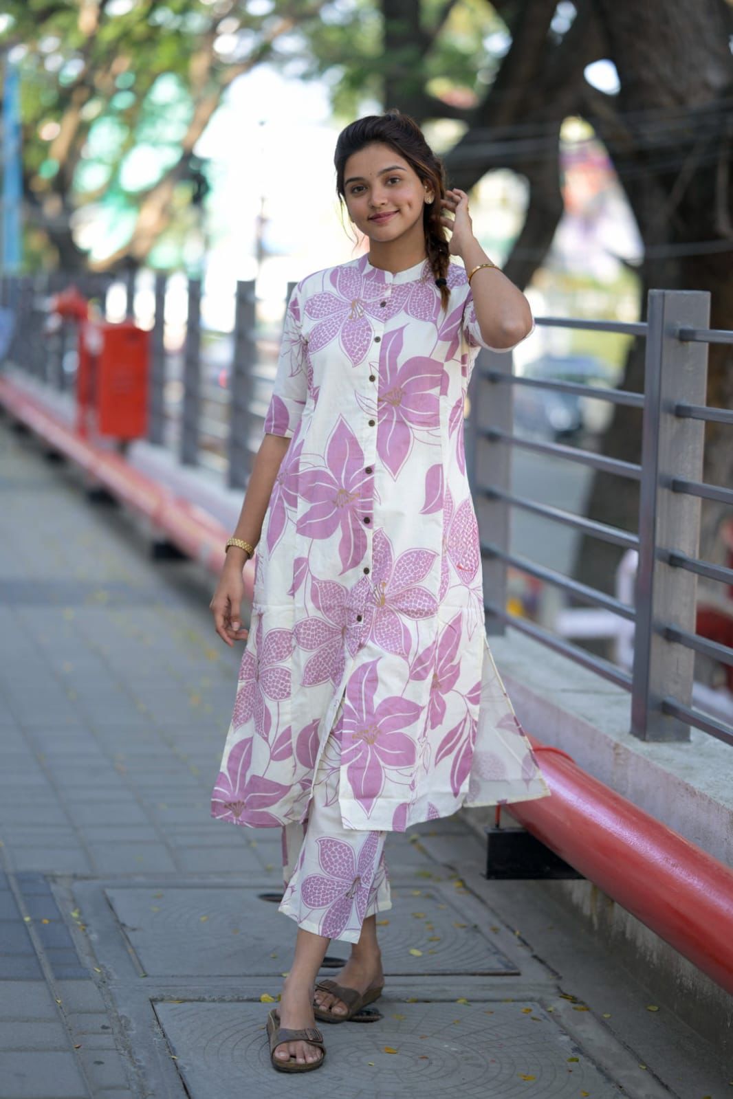 Floral Button-Down Kurta with Matching Pants