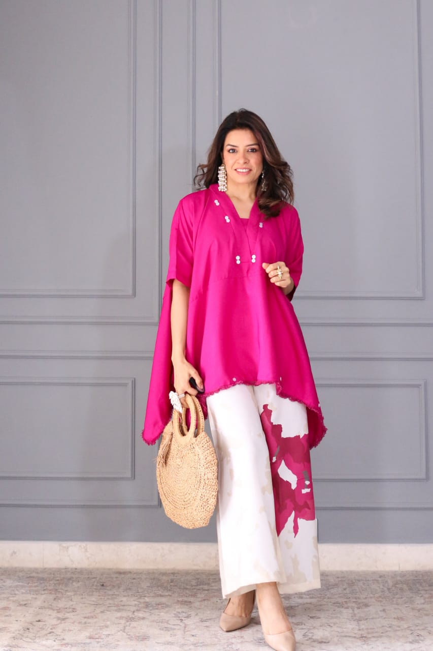 Abstract Pattern Oversized Tunic & Wide-Leg Pant Set