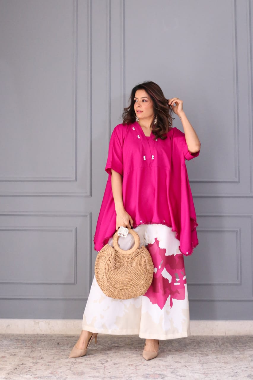 Abstract Pattern Oversized Tunic & Wide-Leg Pant Set