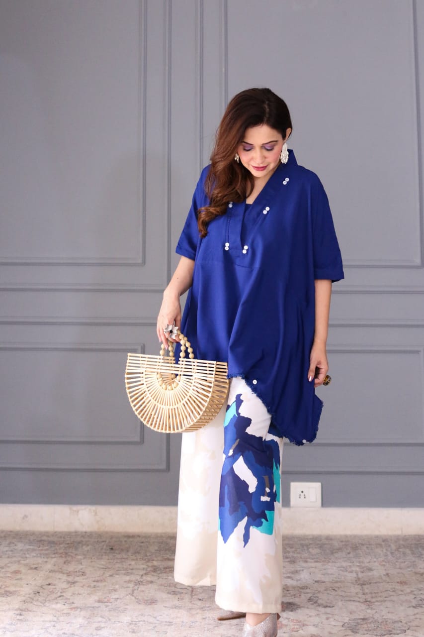 Abstract Pattern Oversized Tunic & Wide-Leg Pant Set