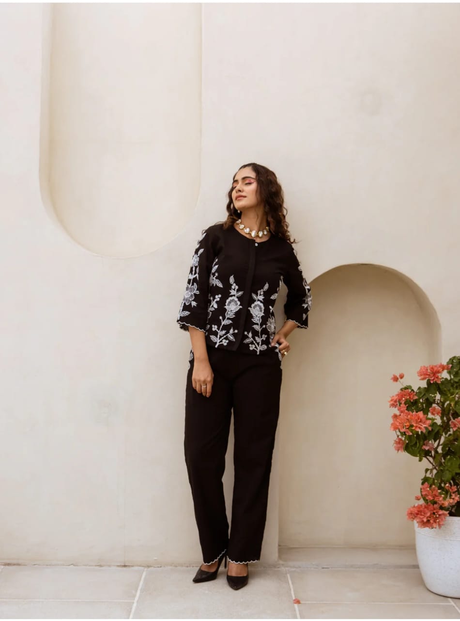 Elegant Black Embroidered Co-ord Set