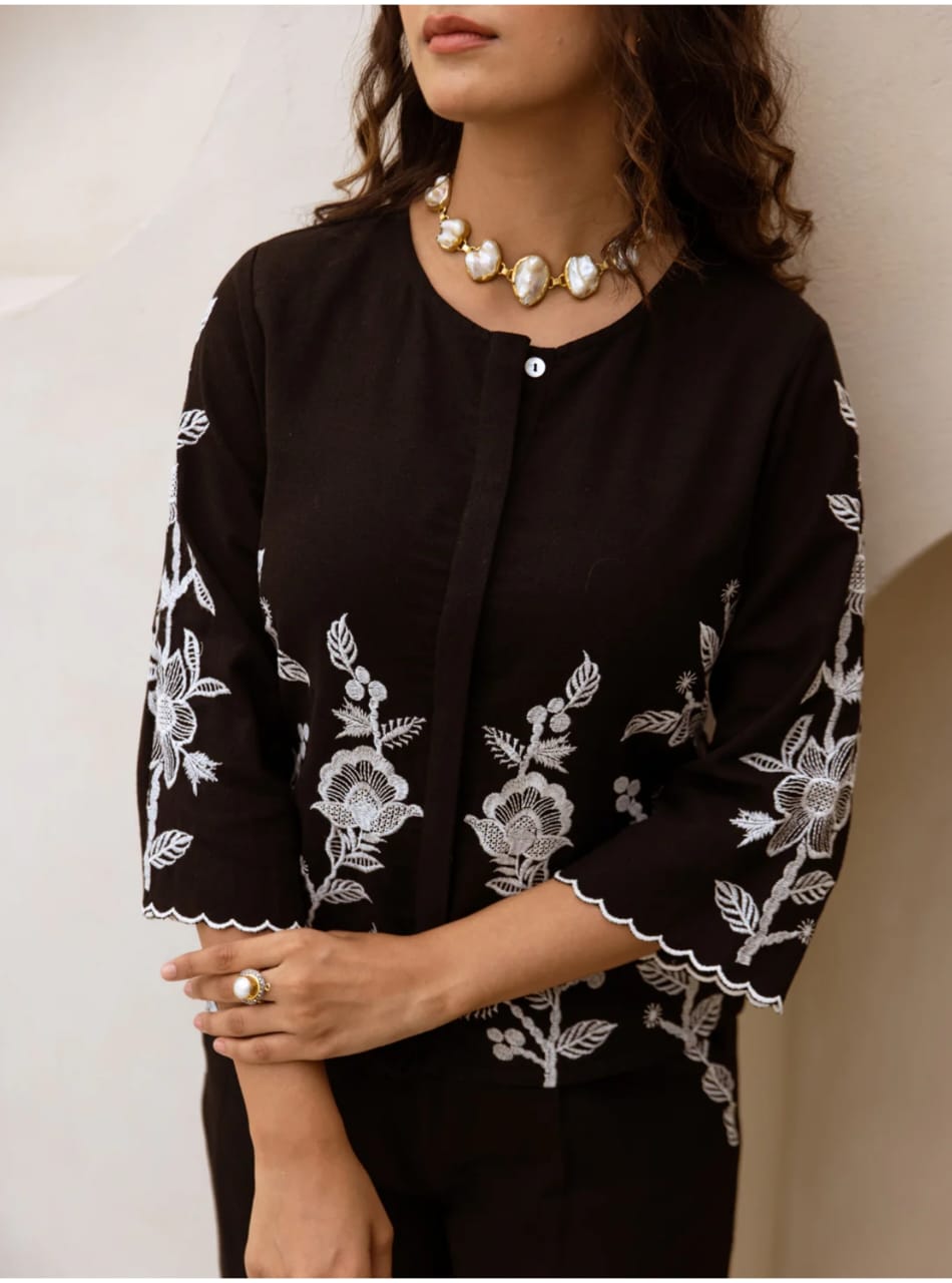 Elegant Black Embroidered Co-ord Set