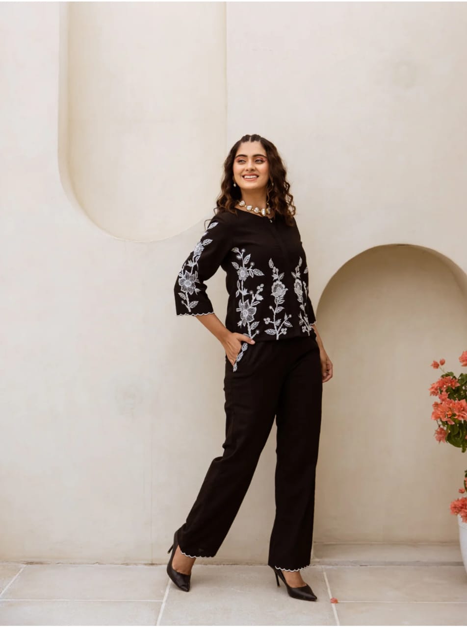 Elegant Black Embroidered Co-ord Set
