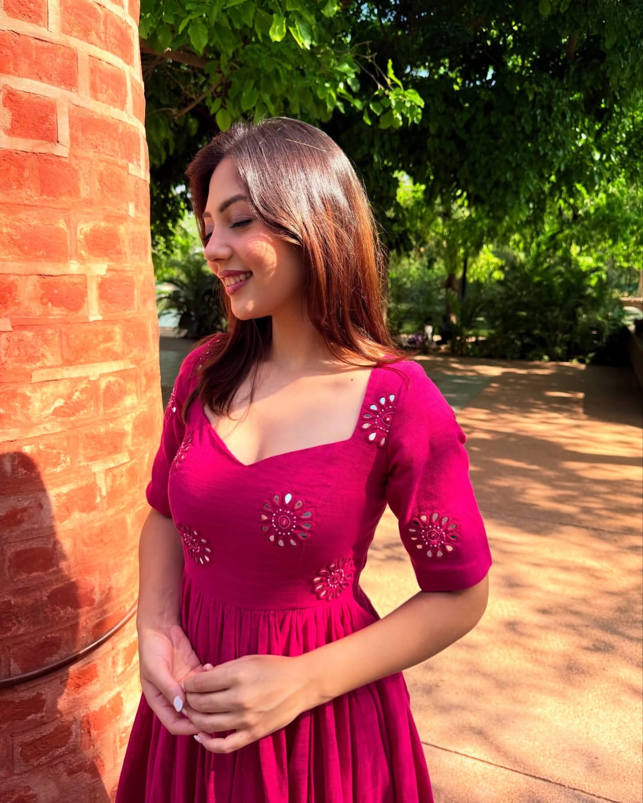 Flowy Anarkali Kurta Set with Mirror Work Detailing