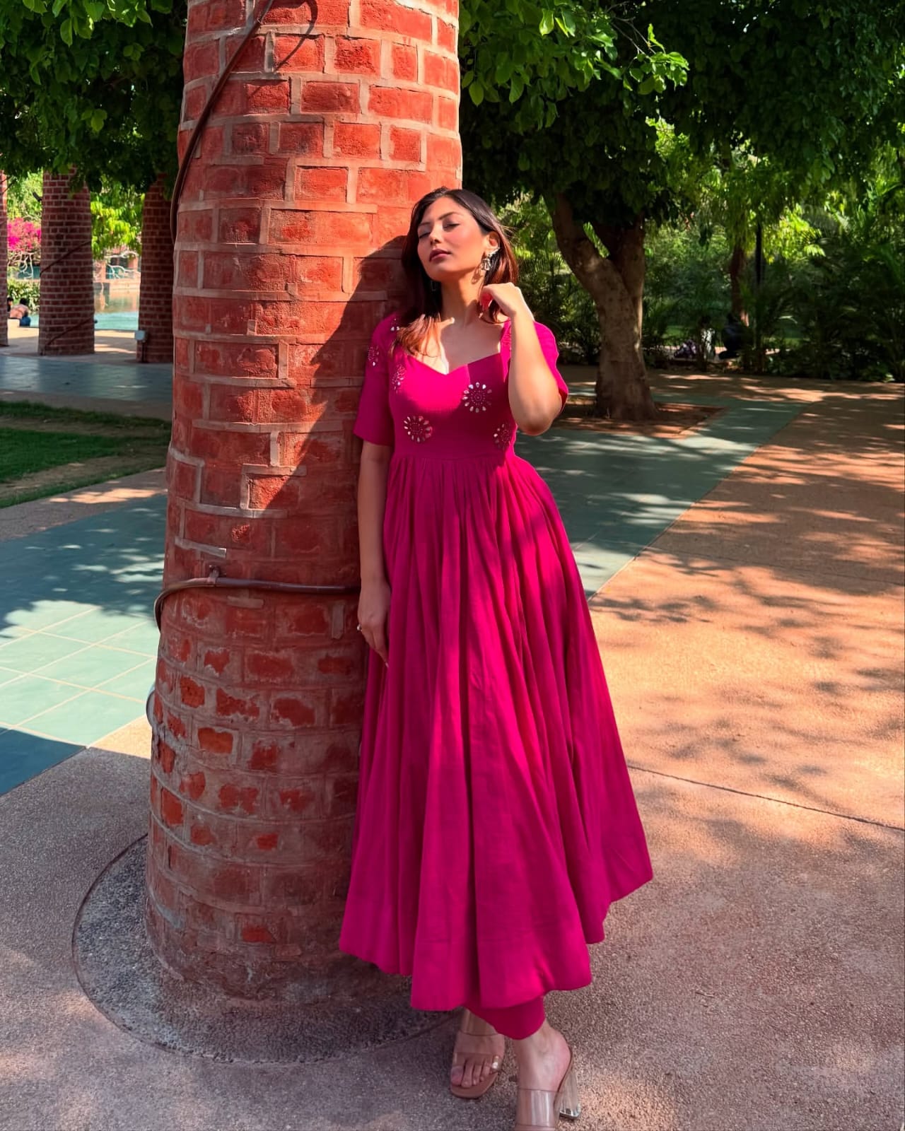 Flowy Anarkali Kurta Set with Mirror Work Detailing