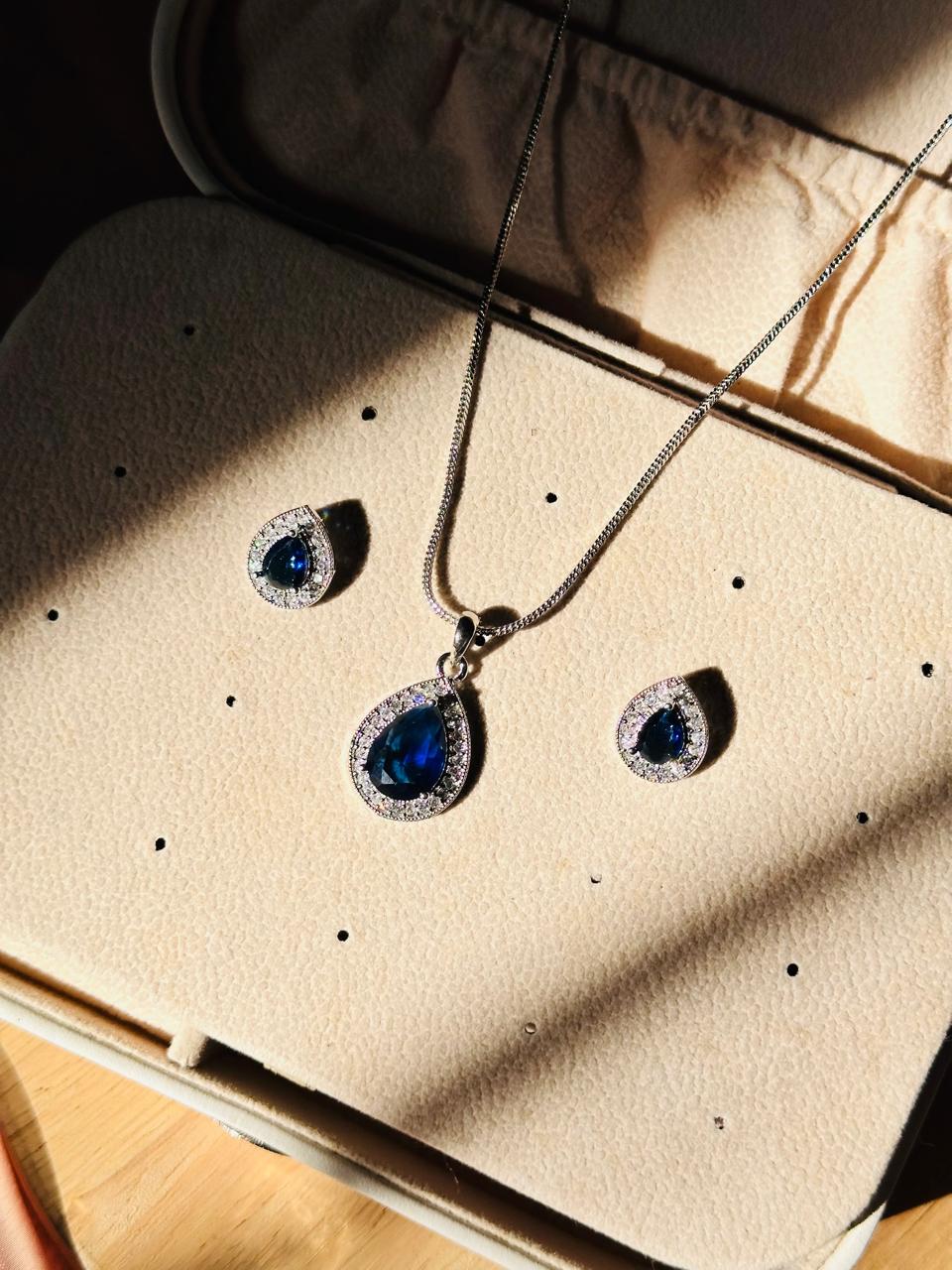 Teardrop Crystal Pendant & Stud Earring Set
