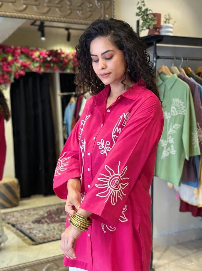 Floral Embroidered Oversized Shirt with Straight Pants