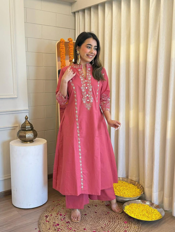 Embroidered A-Line Kurta Set