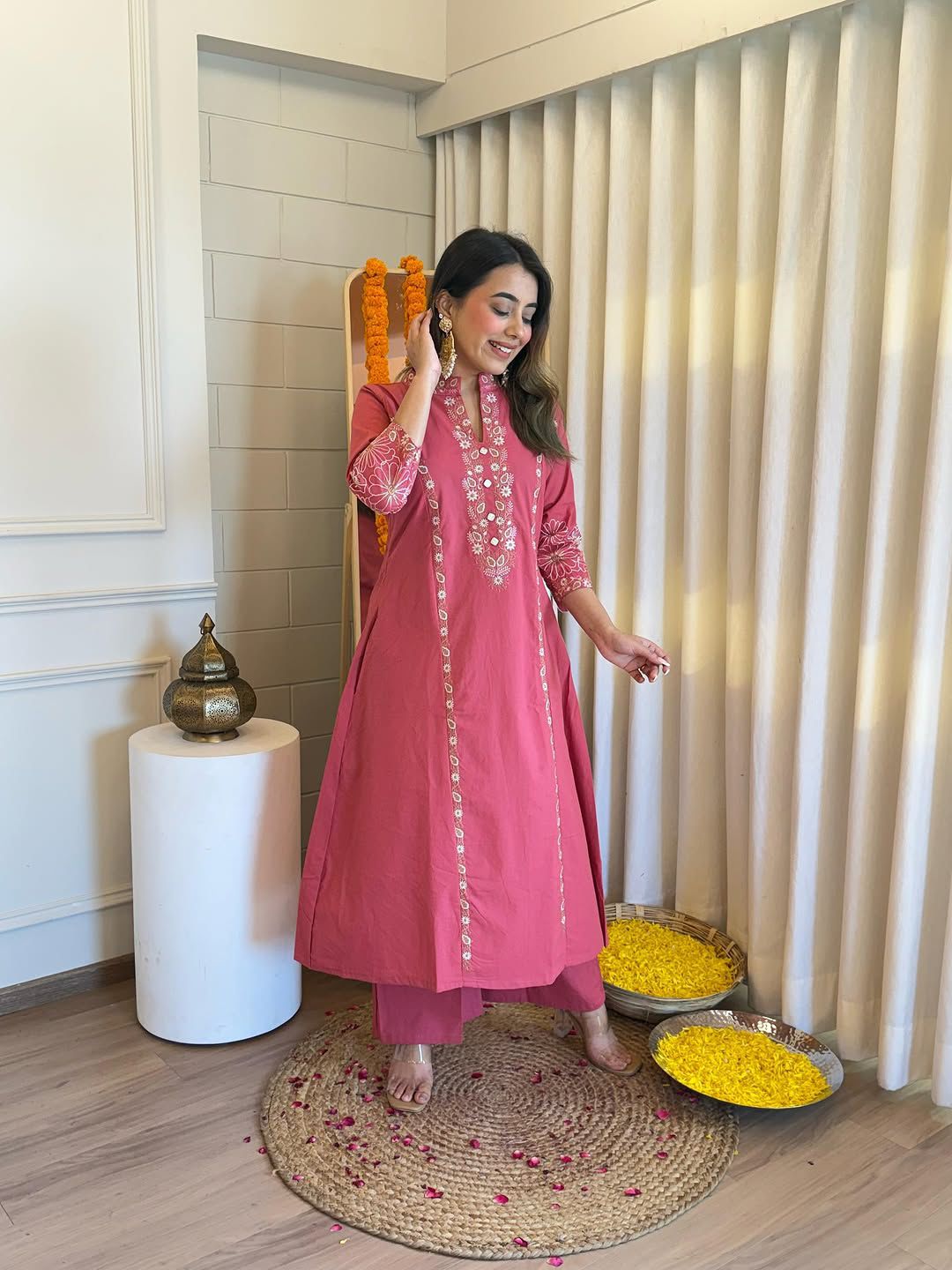 Embroidered A-Line Kurta Set