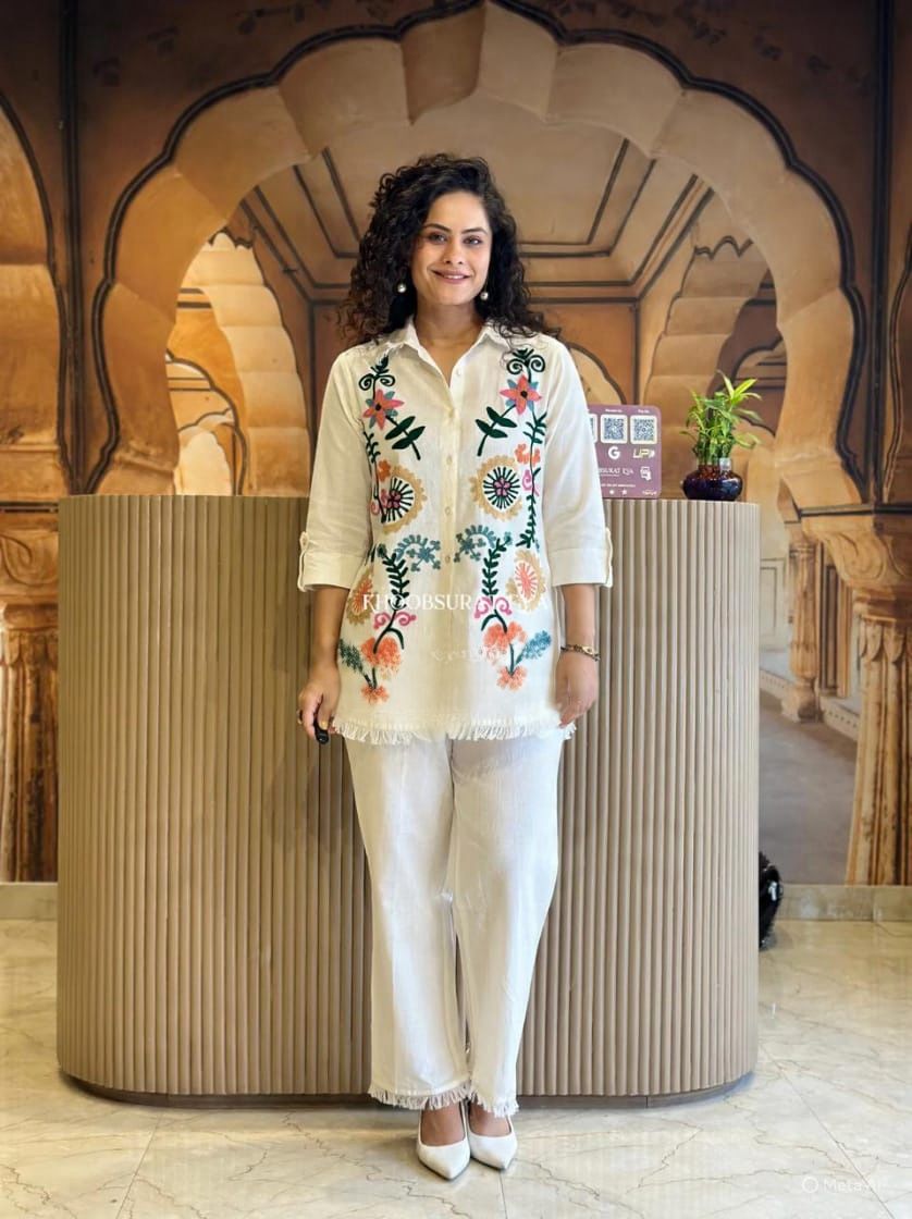 Elegant White Embroidered Co-ord Set