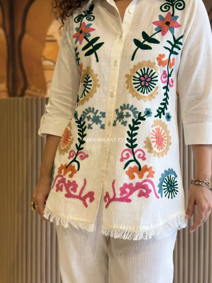 Elegant White Embroidered Co-ord Set